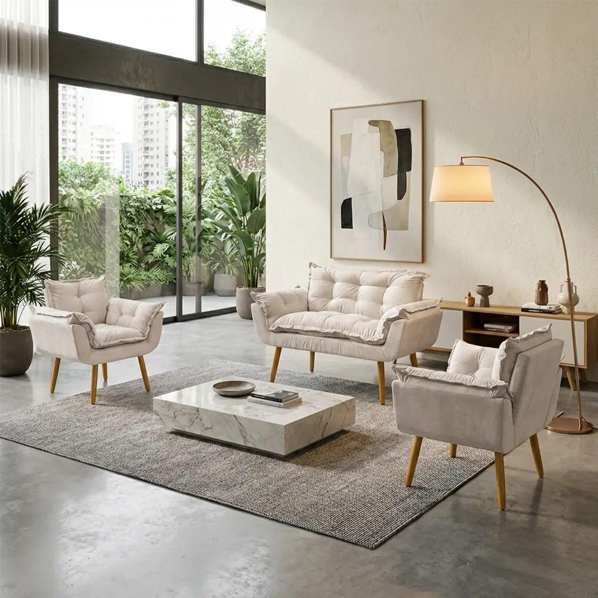 Kit Namoradeira e 2 Poltronas Decorativas Alice