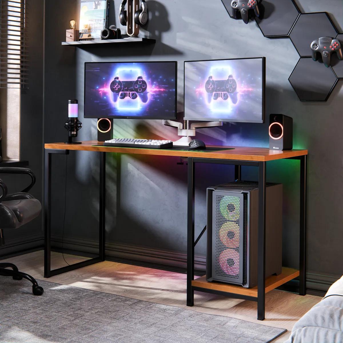 Escrivaninha Gamer Tóquio Industrial Maxi com Suporte CPU e Prateleira