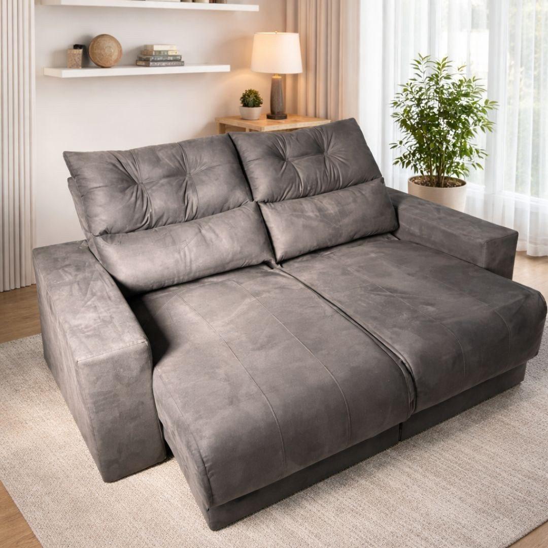 Sofá 3 Lugares Clean Retrátil Reclinável Cama Inbox Cinza