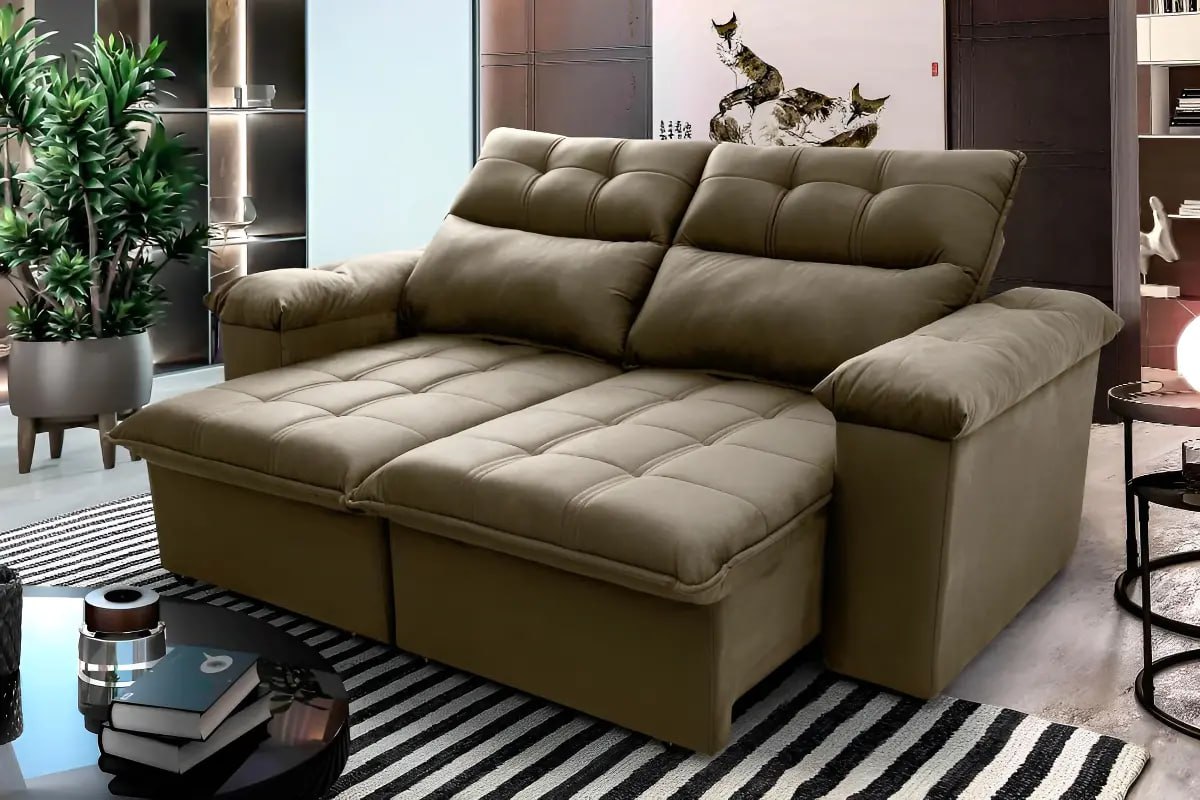 Sofá Retrátil Reclinável Verona 1,50m Suede Velut Bege Molas Ensacadas