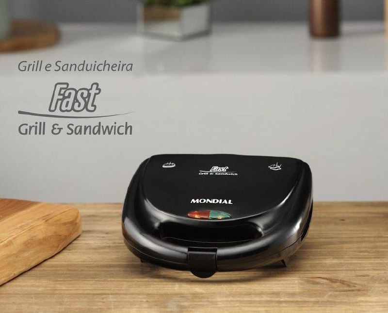 Sanduicheira Mondial Fast Grill & Sandwich 750W Preta