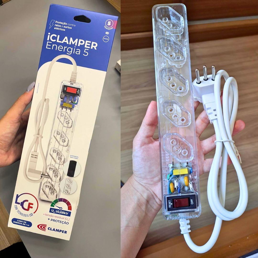 Filtro de Linha Clamper 10A 5 Tomadas 1m Transparente