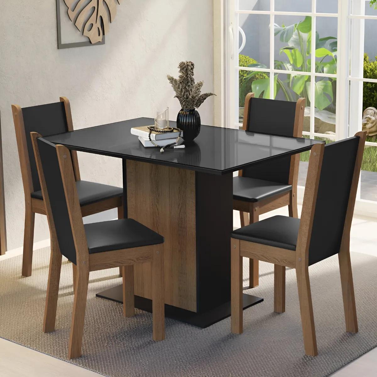 Mesa de Jantar Tampo Vidro 4 Cadeiras Martina Madesa