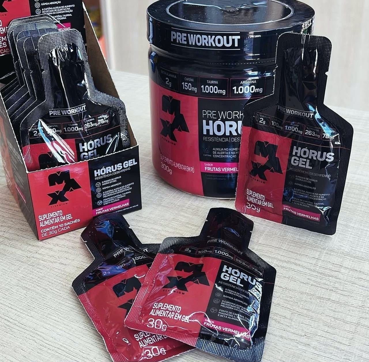 Pré-Treino Horus Gel 10 Sachês 30g Frutas Vermelhas Max Titanium