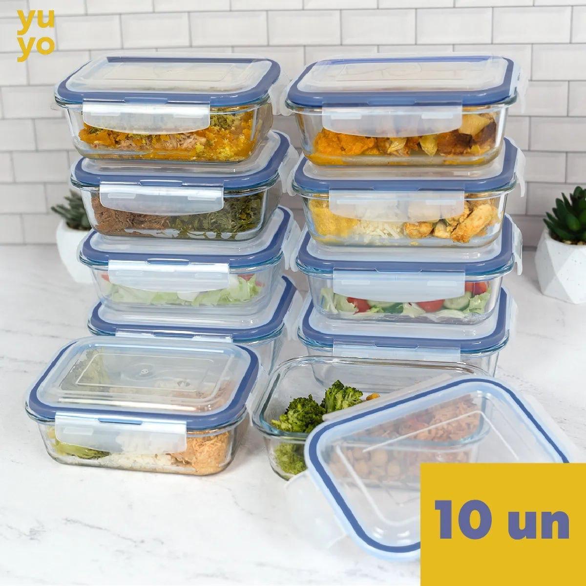 Kit 10 Potes de Vidro Hermético 640ml Marmita Freezer
