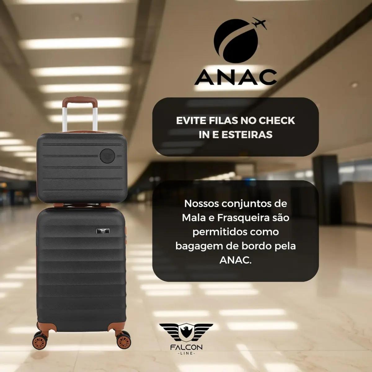 Kit Mala de Viagem Bordo 10kg + Frasqueira 3kg ABS com Rodas 360