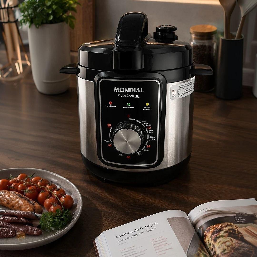 Panela de Pressão Elétrica Mondial Pratic Cook 700W 3L