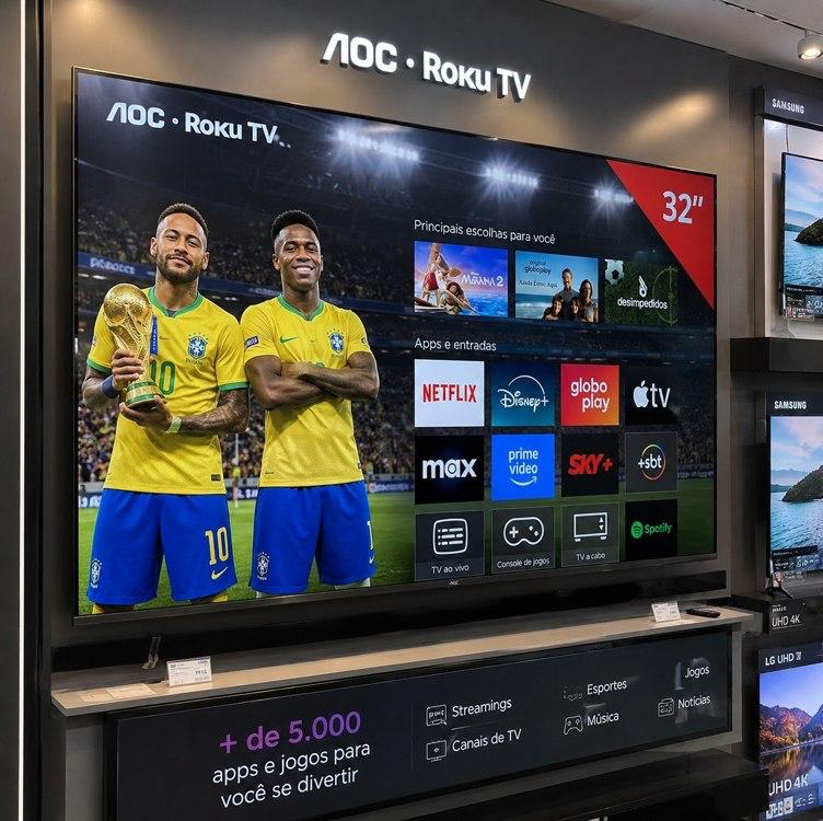 Smart TV 32" AOC ROKU DLED Wi-Fi Quad Core 32S5155/78G