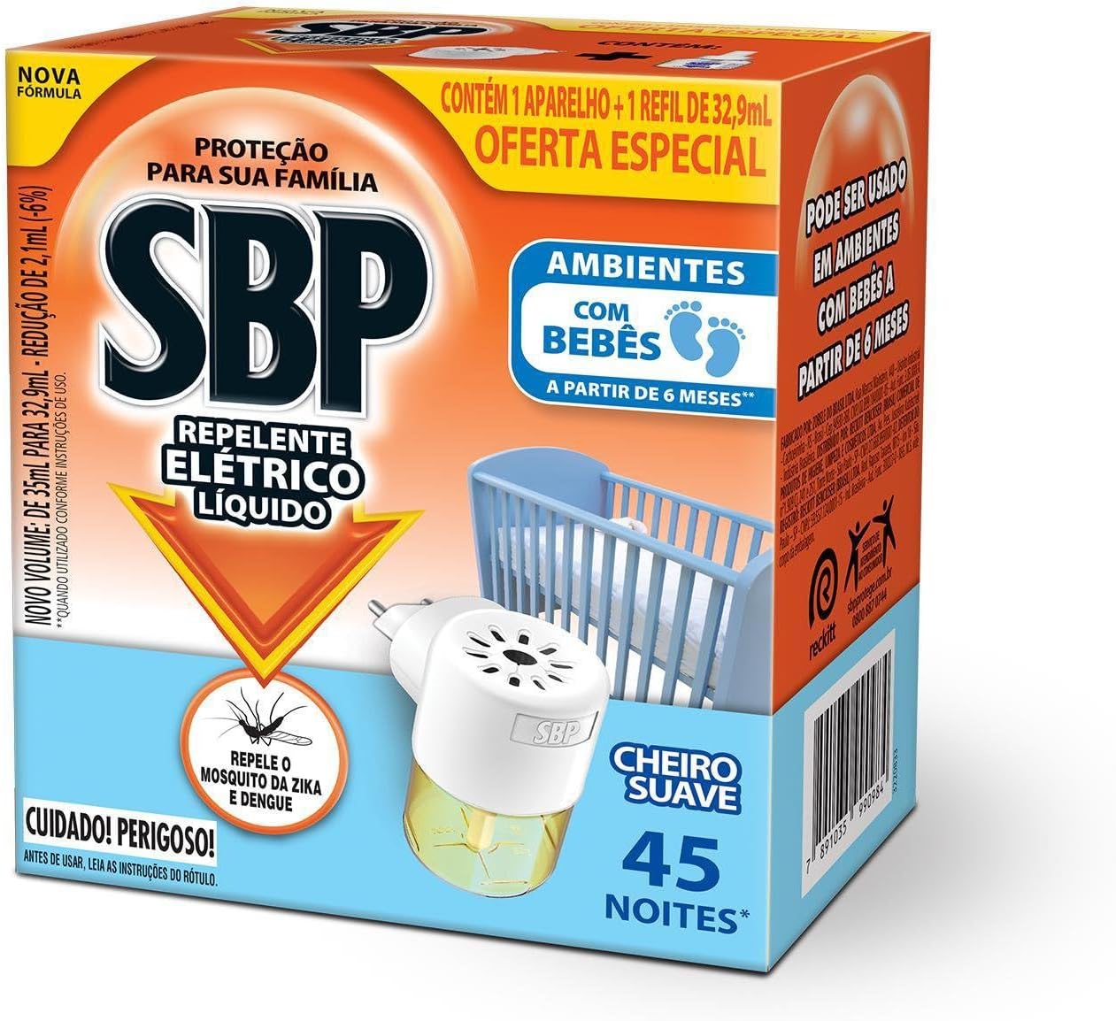 Repelente Elétrico Líquido SBP 45 Noites Cheiro Suave