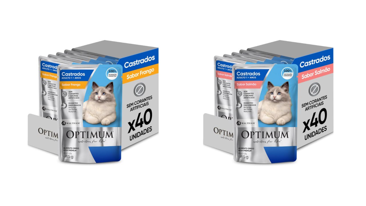 Pack 40 Sachês Optimum para Gatos Castrados 85g