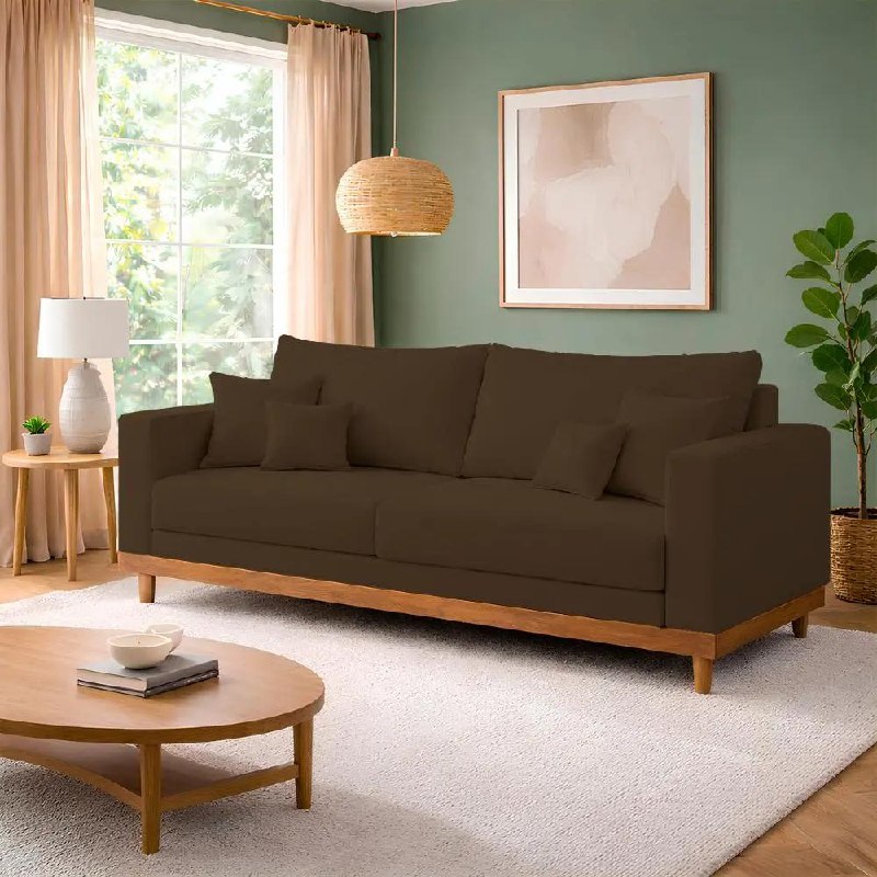 Sofá Living 3 Lugares Suede Resistente com Almofadas