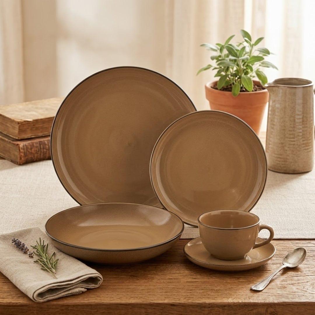 Aparelho de Jantar e Chá 20 Peças Oxford Flat Ocre