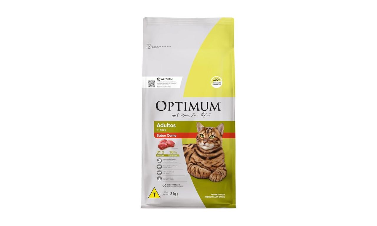 Ração Optimum para Gatos Adultos Sabor Carne 3kg