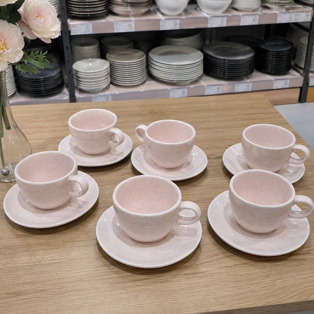 Conjunto de 6 Xícaras Grandes com Pires Ryo Pink Sand