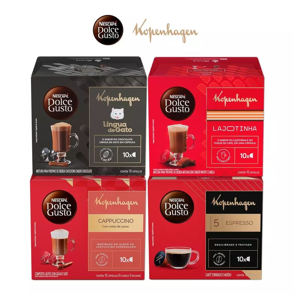 Kit Dolce Gusto + Kopenhagen Língua de Gato Cappuccino e Espresso