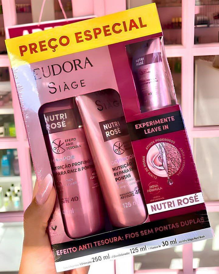 Kit Eudora Siage Nutri Rose Shampoo 250ml + Condicionador 125ml + Leave-in 30ml