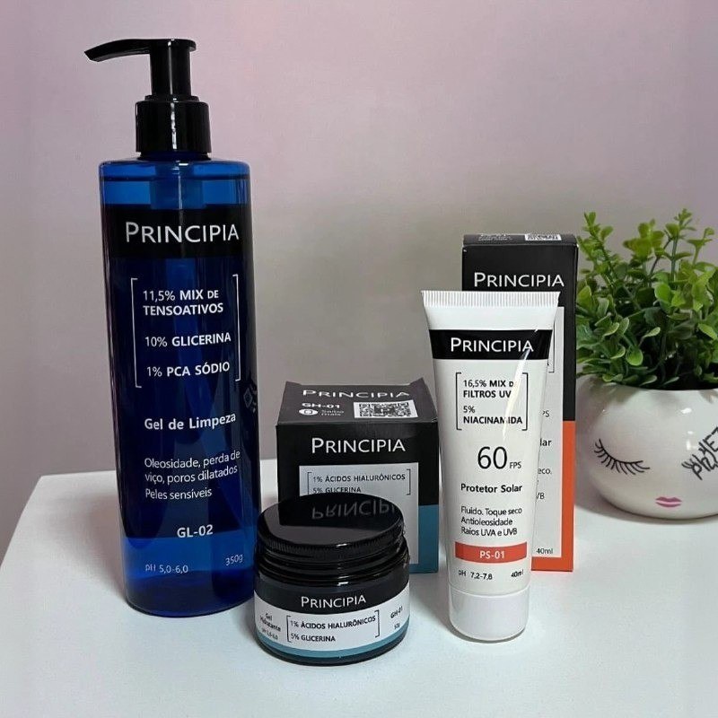 Kit Principia Skincare - Gel Limpeza + Protetor Solar FPS 60 + Hidratante