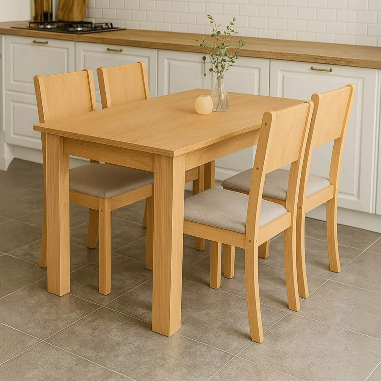 Conjunto Sala de Jantar com 4 Cadeiras Easy Line Amêndoa