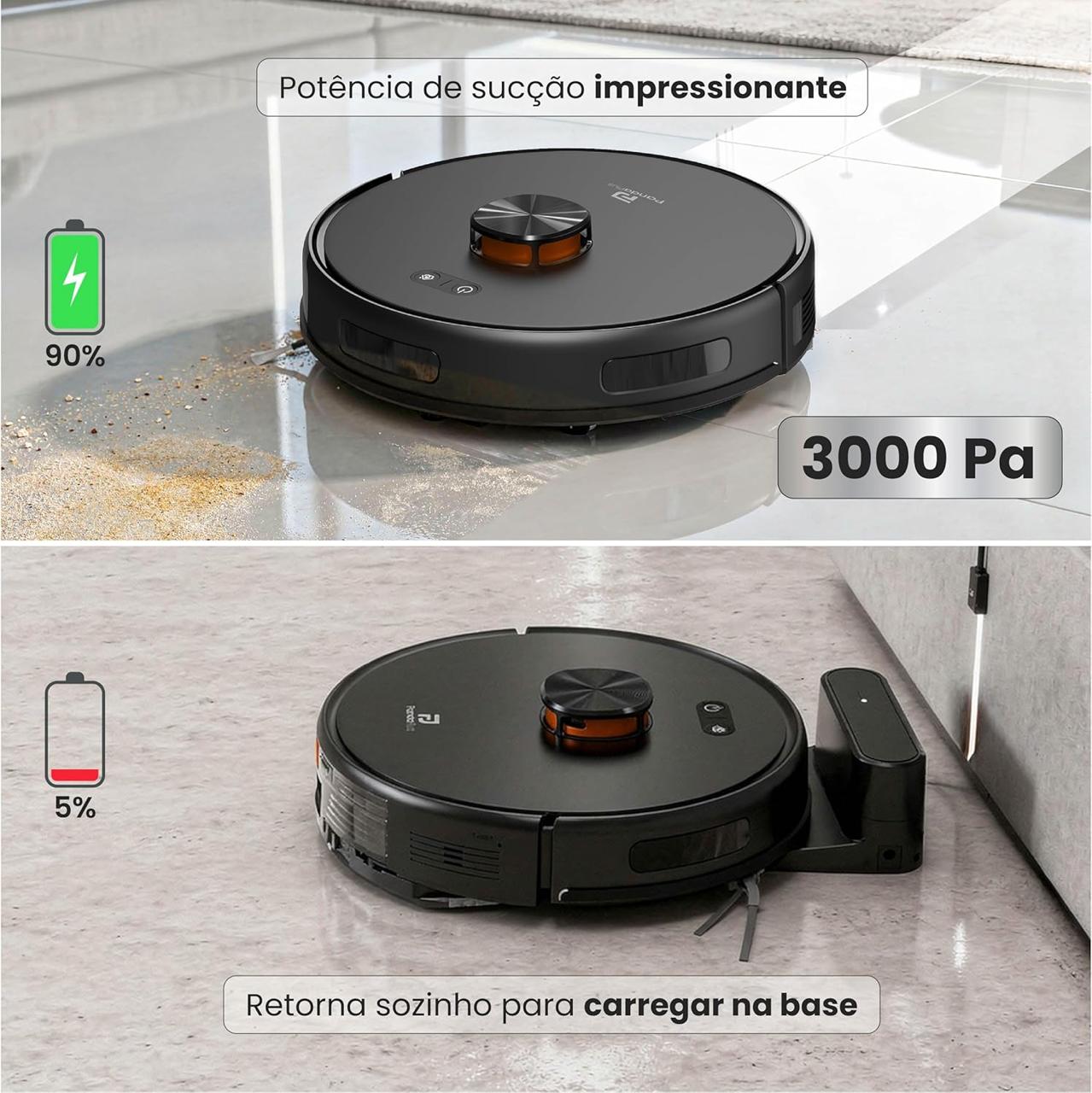 Robô Aspirador Inteligente AMG-R3 PRO 3 em 1 com Mapeamento Laser LDS