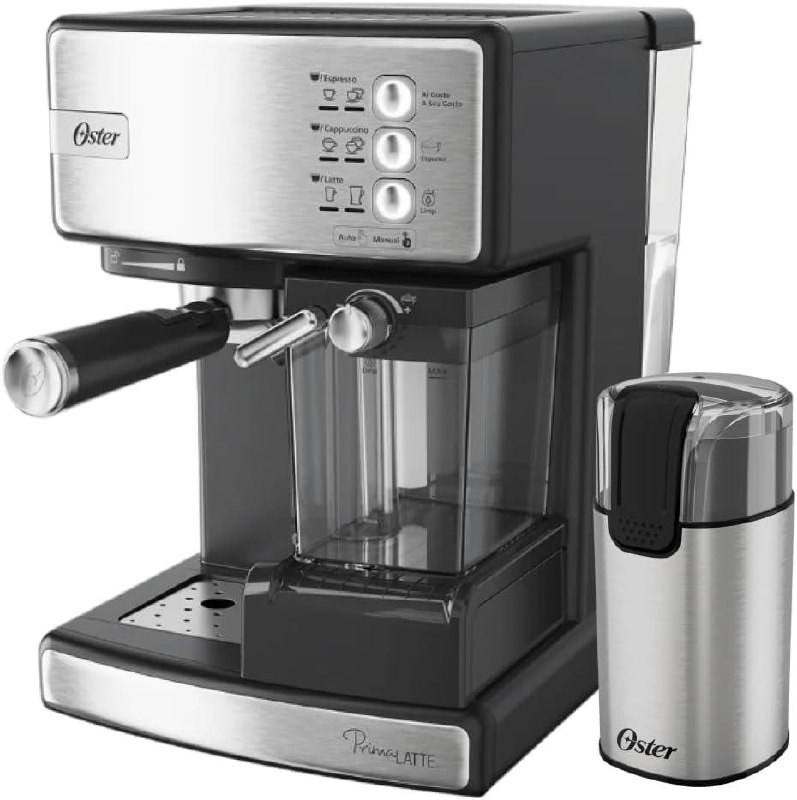 Kit Cafeteira Espresso Oster PrimaLatte com Moedor Elétrico Inox 110V