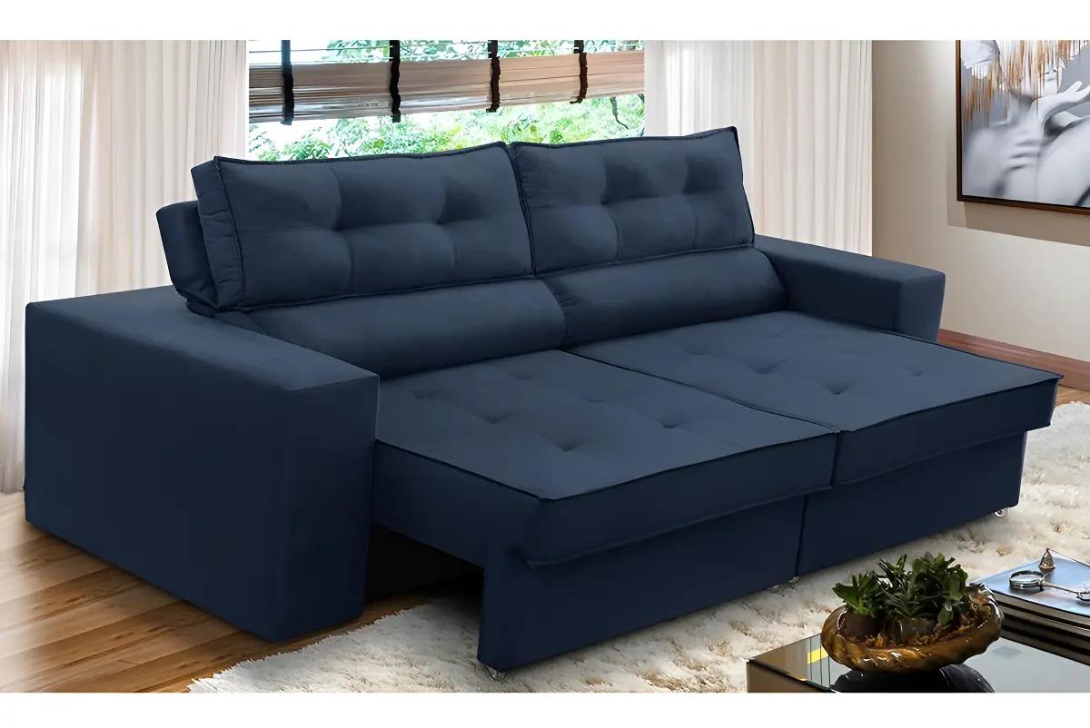 Sofá Retátil Reclinável 2 Lugares 1,90m Molas Mirela Suede Azul