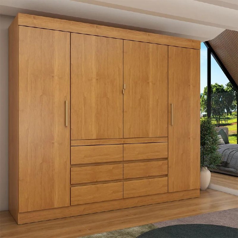 Guarda Roupa Casal Luxúria 4 Portas 6 Gavetas 200x217cm Cinamomo