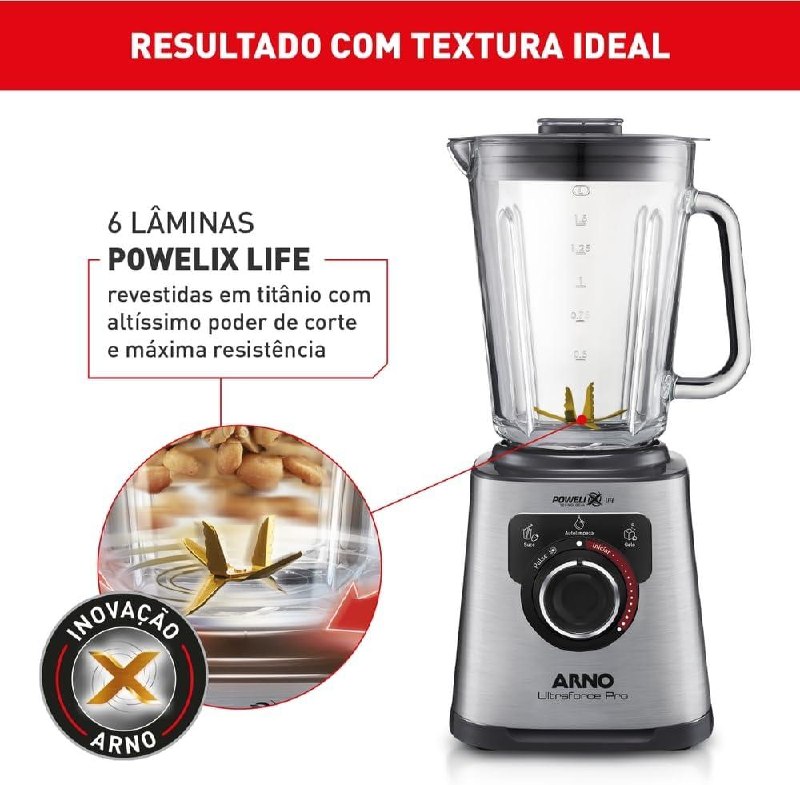 Liquidificador Arno Ultraforce Pro 1100W LN93 Jarra Vidro 2L
