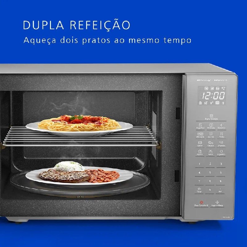 Micro-ondas Panasonic 34L Inox Refeição Dupla Porta Espelhada