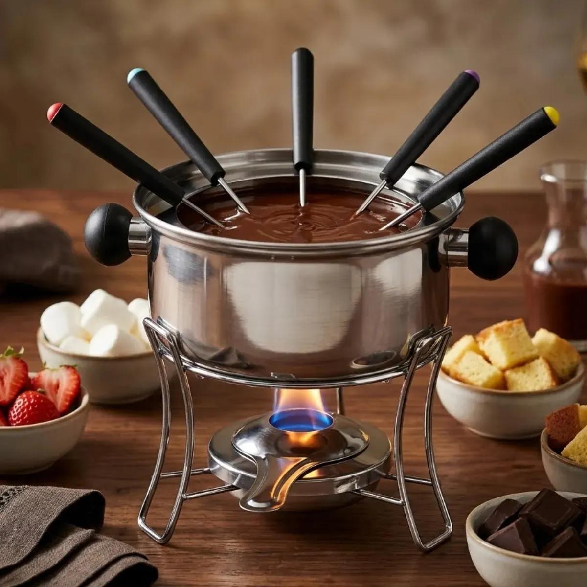 Aparelho Para Fondue Inox 10 Peças com Fogareiro e Base