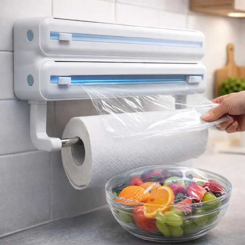 Suporte de Papel Toalha Alumínio Filme 3 em 1 para Cozinha