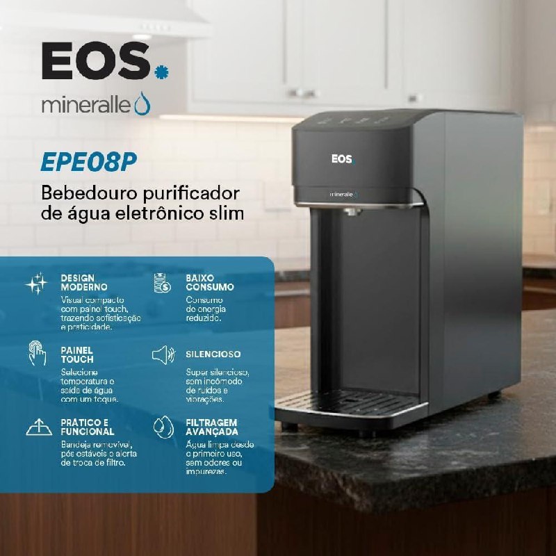 Purificador de Água Eos Mineralle Slim Touch Eletrônico Preto
