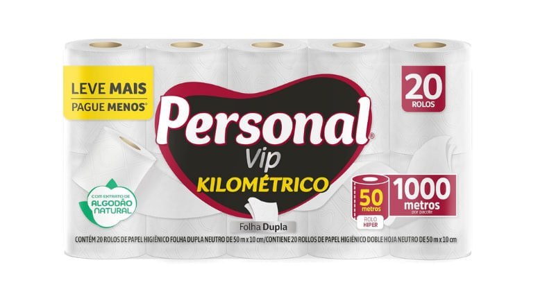 Papel Higiênico Personal VIP Kilométrico 20 Unidades Folha Dupla 50M