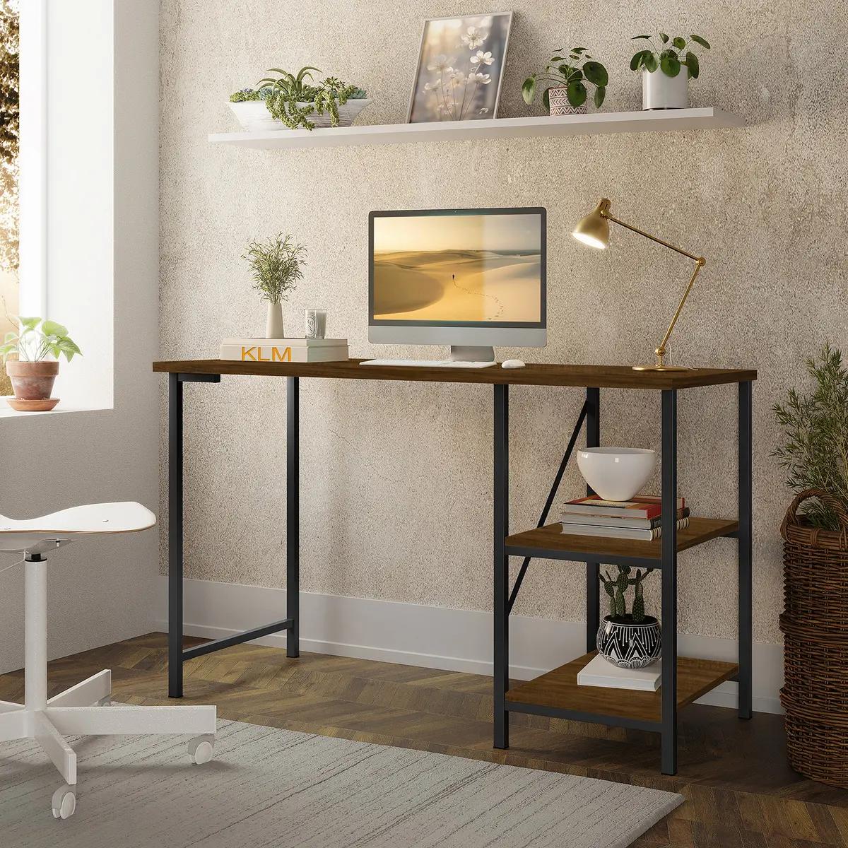 Mesa Escrivaninha Office Industrial 1,10m Preto Imbuia