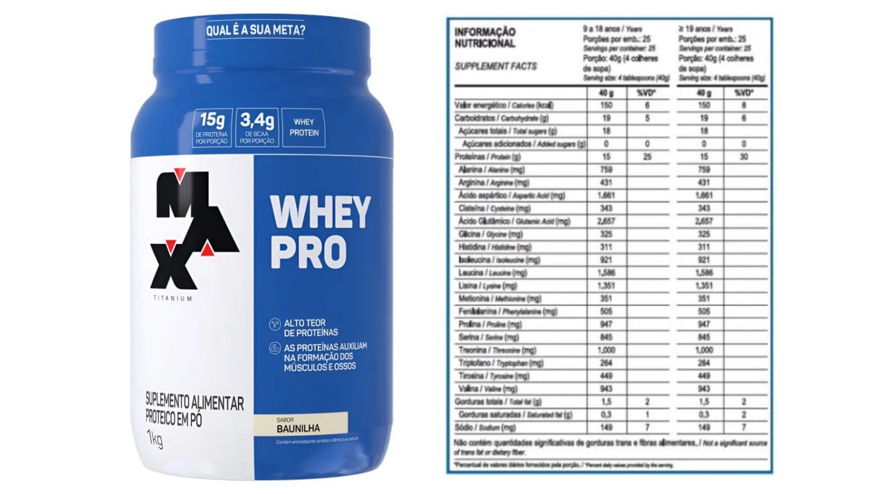Whey Pro Max Titanium 1kg 15g por dose