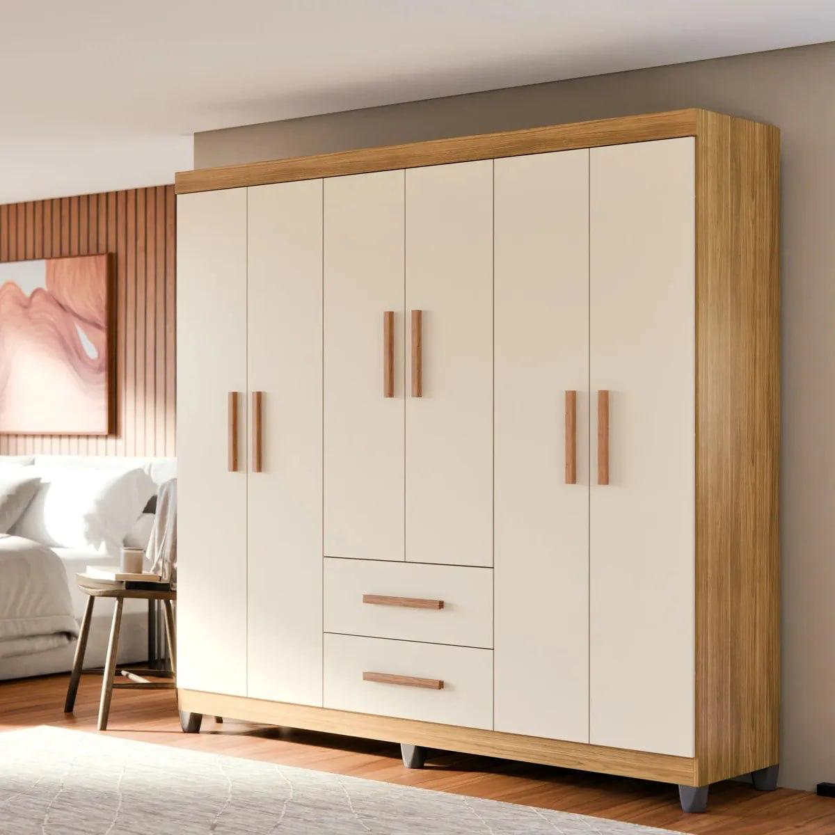 Guarda Roupa Casal Lite 6 Portas Off White e Nature