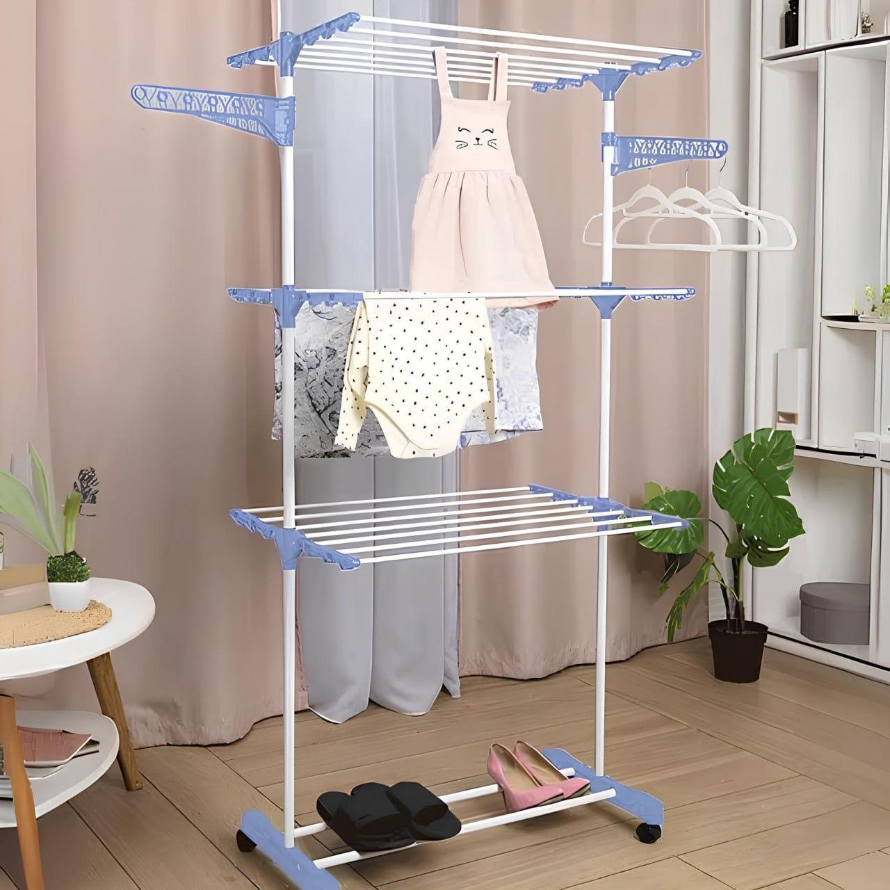 Varal de Chão 3 Andares Dobrável Azul Kontuz 170cm