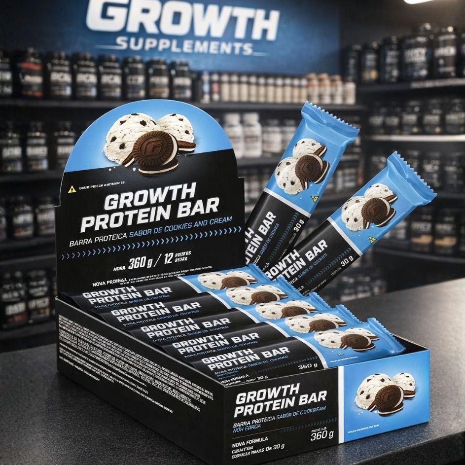 Barra de Proteína Growth Supplements - Caixa 12 Un. Cookies & Cream
