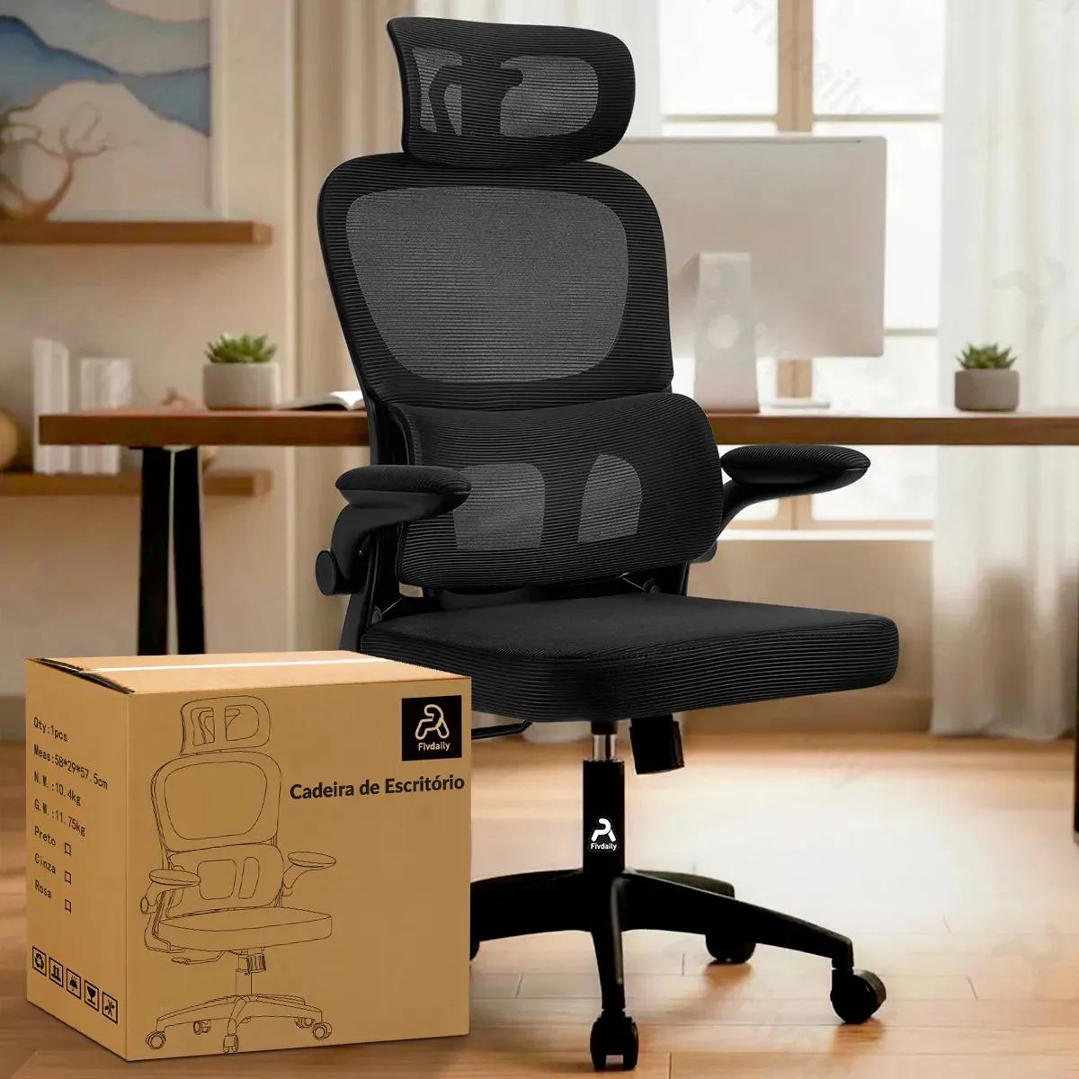 Cadeira de Escritório Ergonômica FivDaily Giratória Preta