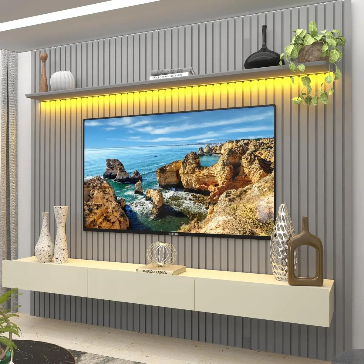 Painel Ripado TV Até 85" com LED 230cm Nobre