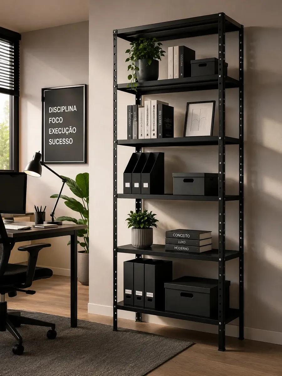Prateleira Estante Aço 6 Bandejas 90cm Preto