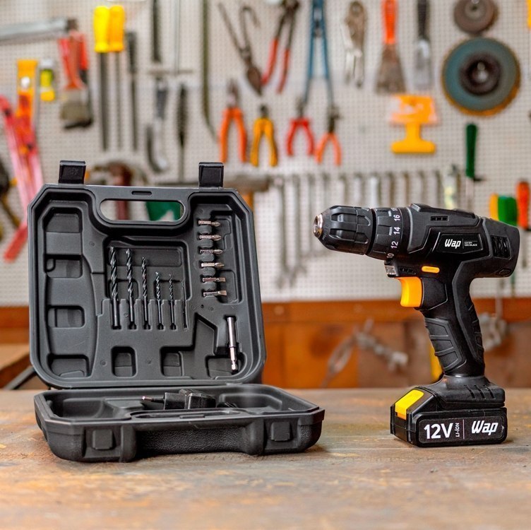 WAP Parafusadeira e Furadeira a Bateria Li-Ion 12V Bivolt com Maleta