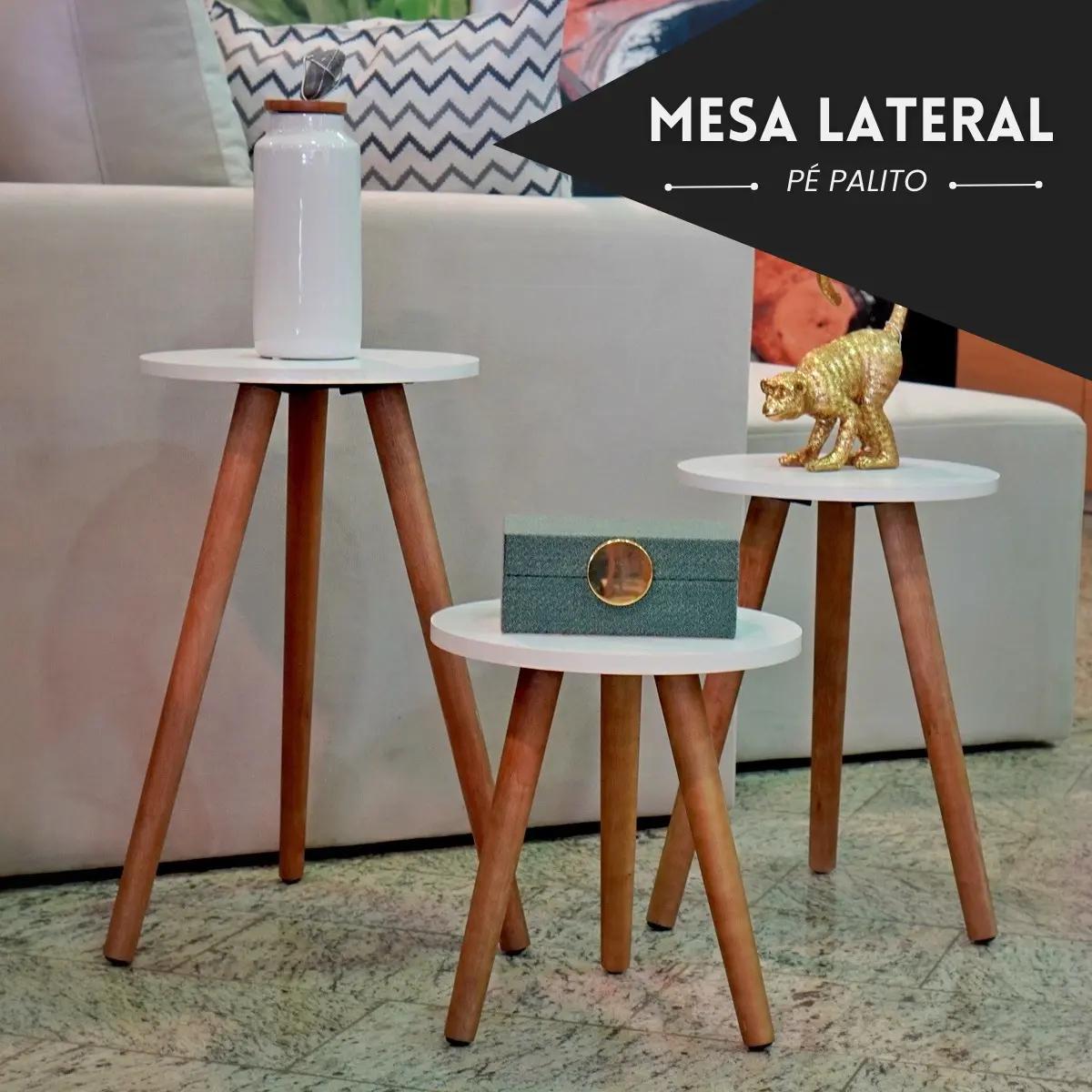 Kit 3 Mesinhas Redonda Pé Palito Retrô Decorativo