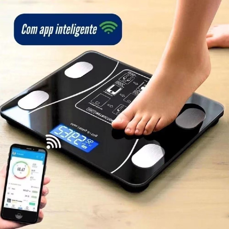 Balança Bioimpedância Digital 180kg Smart IMC com Aplicativo