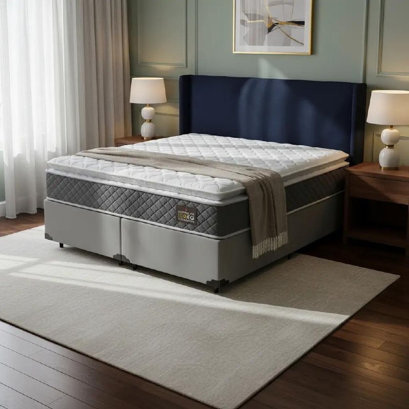 Cama Box Queen + Colchão Espuma D45 com Pillow Top