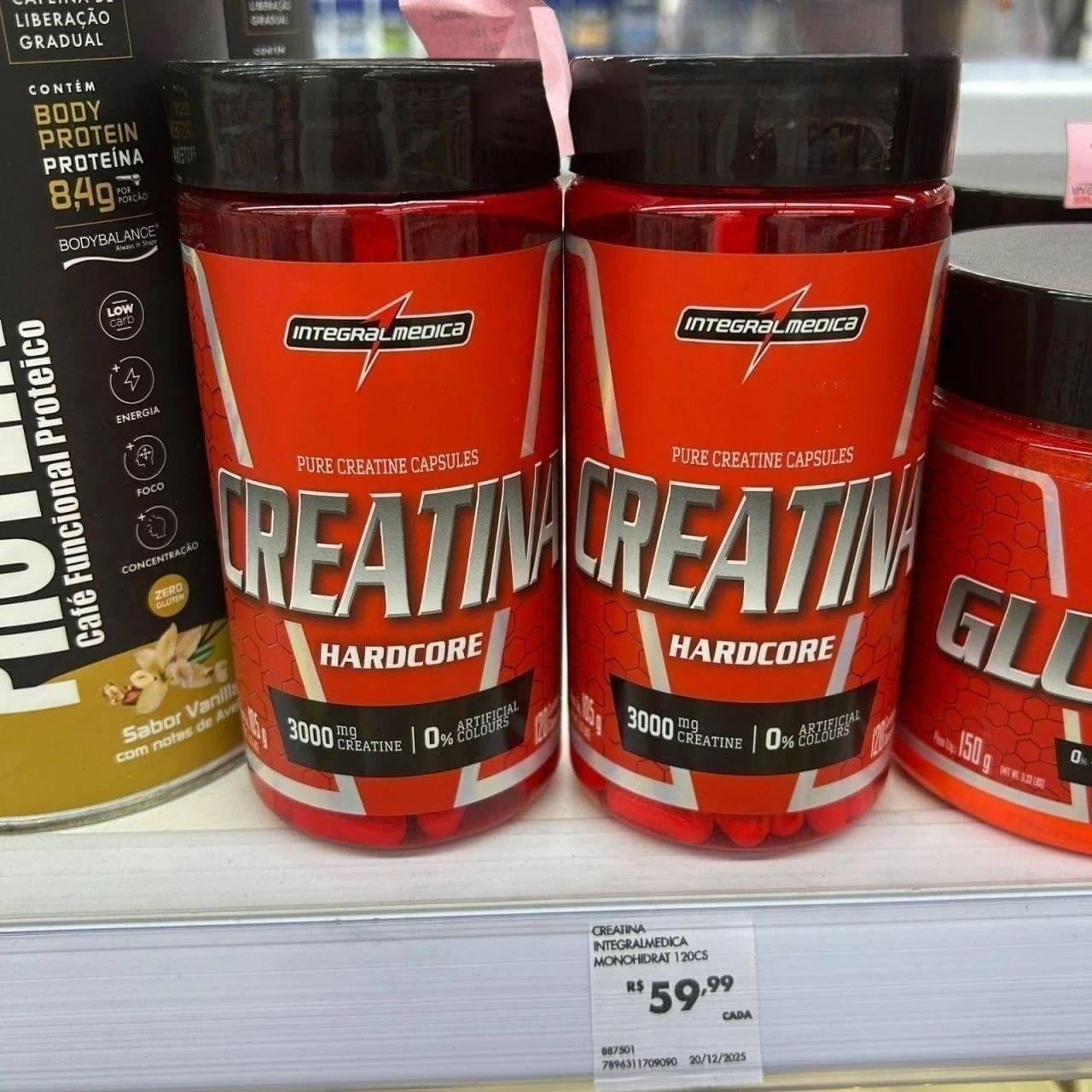 Creatina Hardcore 100% Pura 120 Cápsulas Integralmedica