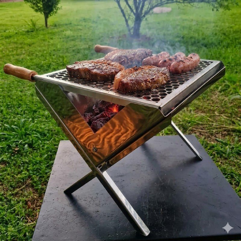 Churrasqueira Portátil Inox Dobrável à Carvão com Maleta