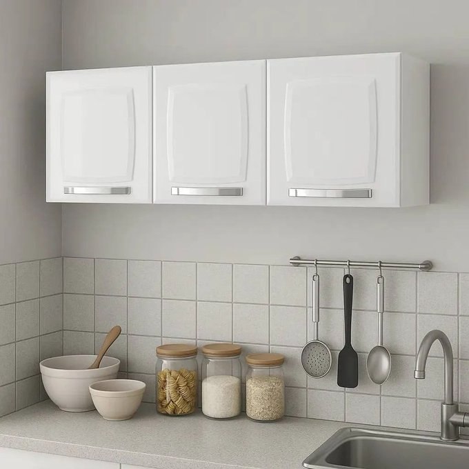 Armário Aéreo de Cozinha Branco 3 Portas Rose Itatiaia