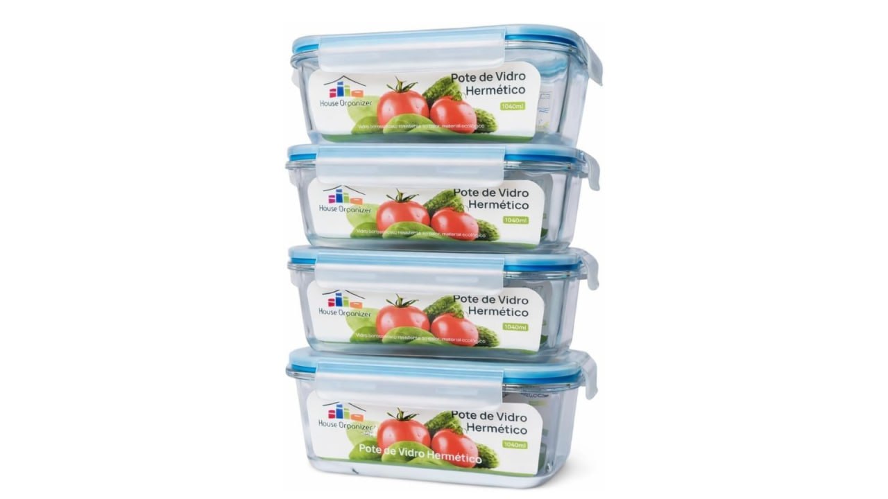 Kit 4 Potes Herméticos de Vidro 1040ml
