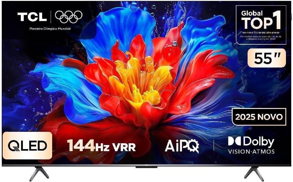 Smart TV TCL 55 Polegadas QLED 4K WiFi Google TV 144Hz