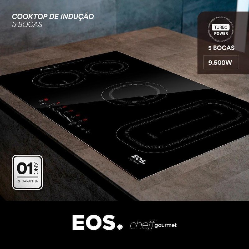 Cooktop de Indução Cinco Bocas EOS 90cm Freezone Preto 9500W